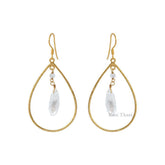 Crystal Quartz Earrings-Crystal Quartz 10x15mm Pear Gemstone Drop Earrings-Gold Plated Sterling Silver Earrings-Gift For Her-Hook Earrings